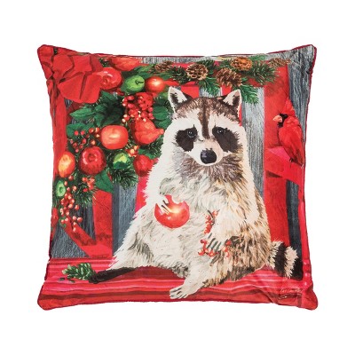 C&F Home 18" x 18" Racoon Bench Light-Up LED Christmas Holiday Throw Pillow