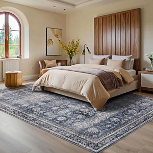 GustoWave Vintage Blue Floral Washable Area Rugs for Bedroom, Living Room, Soft Low Pile - 1 of 4