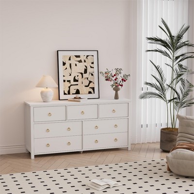 7-Drawer Dresser,Modern Wooden Storage Chest of Drawers,Dresser TV Stand,Wood Drawer Organizer with Handles for Bedroom,Living Room,Hallway,White
