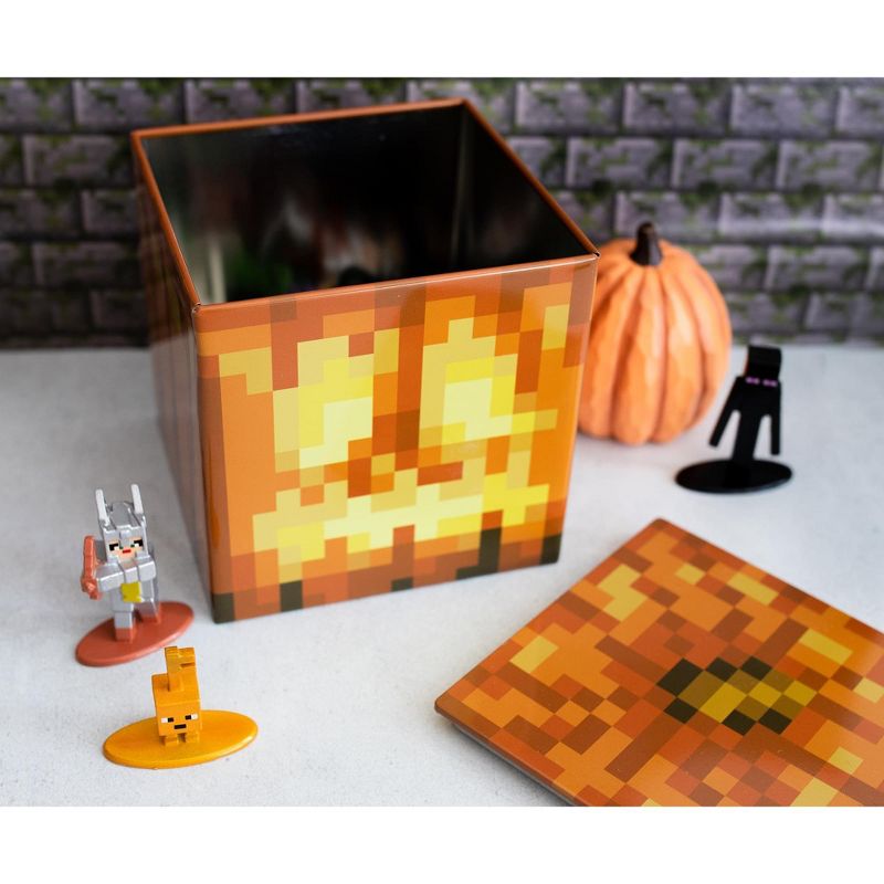 Ukonic Minecraft Jack O'Lantern Tin Storage Box Cube Organizer with Lid | 4 Inches, 3 of 8