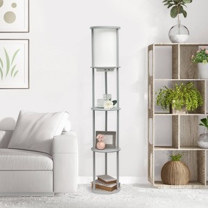62.5" Round Modern Shelf Etagere Organizer Storage Floor Lamp with 2 USB Charging Ports and 1 Charging Outlet - Simple Designs - 1 of 4