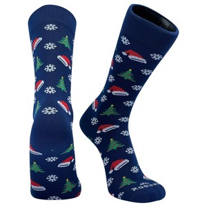 Pearsox Holiday Christmas Santa Trees Crew Socks Navy - 1 of 1