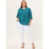 Women's Plus Size 2 Pieces 3/4 Sleeves Round Neck Ruffle Chiffon Work Blouse - Agnes Orinda - 3 of 4
