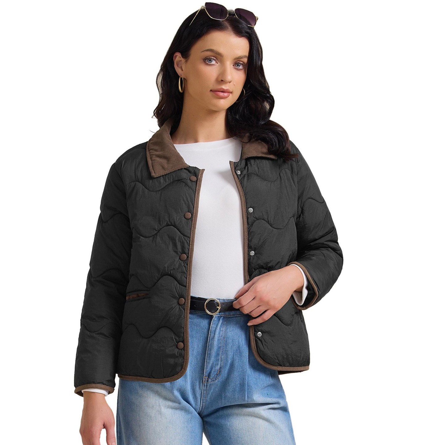 Женская куртка INSPIRE CHIC Casual Long Sleeve Button Down Padded Outerwear Puffer Jacket Medium Black, цвет: Чёрный — фото 1