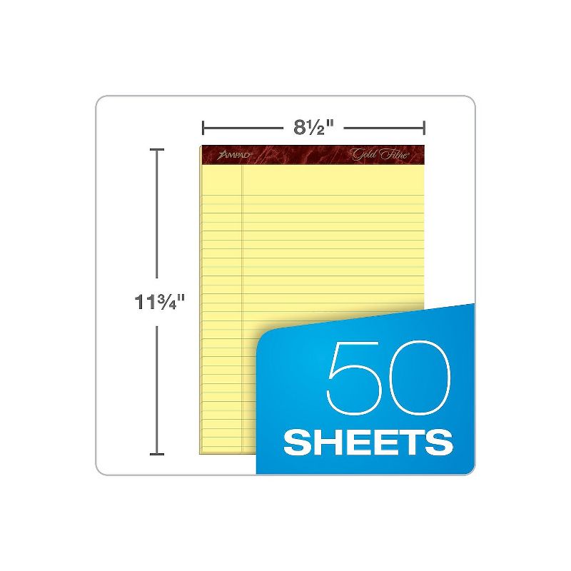Ampad Gold Fibre Writing Pads Legal/Wide 8 1/2 x 11 3/4 Canary 50 Sheets 4/Pack 20032, 2 of 10