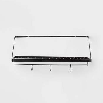 Metal Utility Shelf with Hooks Black - Brightroom™: Iron Wall Storage, Wire Floating Shelf, 15lb Capacity