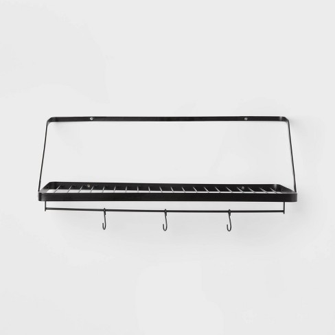 Metal Utility Shelf with Hooks Black - Brightroom™: Iron Wall Storage, Wire  Floating Shelf, 15lb Capacity