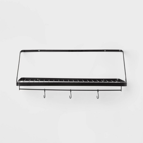 Metal Utility Shelf with Hooks Black Brightroom