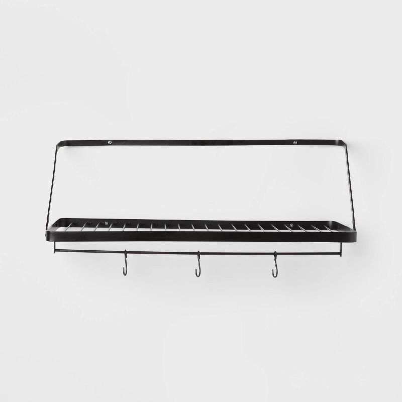 Metal Utility Shelf with Hooks Black - Brightroom&#8482;: Iron Wall Storage, Wire Floating Shelf, 15lb Capacity, 1 of 5