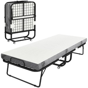 HOMCOM Rollaway Bed, Folding Bed with Mattress, Portable Foldable Guest Bed with Sturdy Metal Frame and Wheels, White - 1 of 4