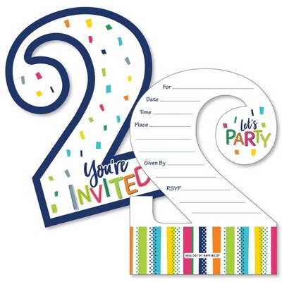 Big Dot of Happiness 2nd Birthday - Cheerful Happy Birthday - Shaped Fill-In Invites -Second Birthday Invitation Cards with Envelopes - Set of 12