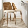 Set of 6 Modern Counter Bar Stools, 27" Bouclé Cushion with Woven Rattan Back, Elegant Seating for Kitchen or Home Bar-Maison Boucle - 2 of 4