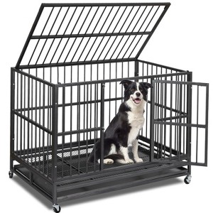 48IN Heavy Duty Dog Crate,Large Dog Crate with Wheels Sturdy Locks,High Anxiety Indestructible Cage,Double Door and Removable Tray,for All Large Pets - 1 of 4