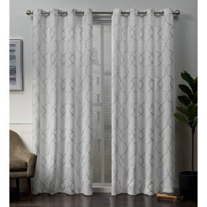 84"x52" Belmont Embroidered Grommet Top Blackout Window Curtain Panels White - Exclusive Home - 1 of 4
