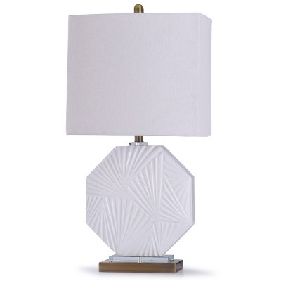 Canvey Geometric Embossed Pattern Octagon Table Lamp with Acrylic Detail Rectangle Shade White - StyleCraft