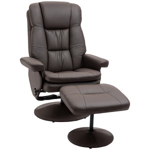 PU Leather Recliner Chair with Ottoman, Swivel Recliner and Ottoman with Round Wrapped Base for Living Room - 1 of 4