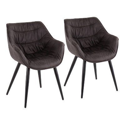 Set of 2 Rouche Contemporary Dining Chairs Metal/Polyester Black/Black - LumiSource