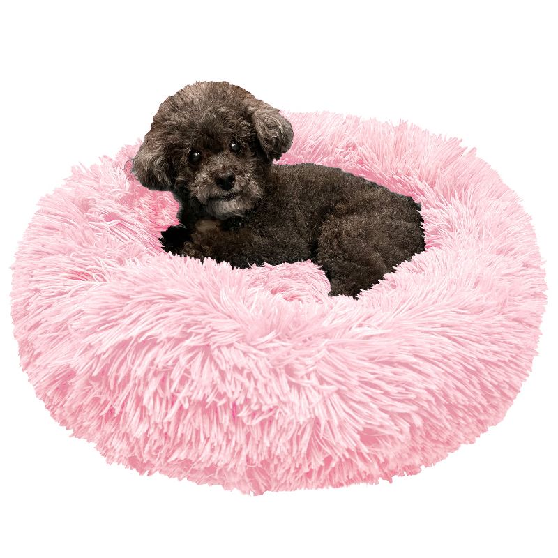 PetAmi Calming Dog Bed for Puppy Cat Kitten, Round Washable Pet Bed, Anti Anxiety Cuddler, Fluffy Plush Circular Donut Bed, 1 of 9