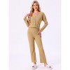 INSPIRE CHIC Women's Pajama Sets Button Up Long Sleeve V-Neck Elastic Waist Pants 2 Pieces with Pockets - 3 of 4