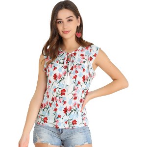 INSPIRE CHIC Women's Self Tie Neck Tassel Sleeveless Ruffle Blouse - 1 of 4
