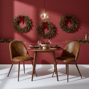 Homy Casa Haven High-Back Fabric Dining chairs with Walnut Wood Legs, ModernUpholstered Set of 2 - 1 of 4