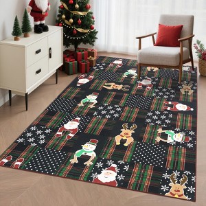 Christmas Area Rug Festival Winter Decorations Rugs Soft Washable Santa Claus Reindeer Snowman Pattern Rug - 1 of 4