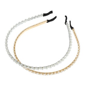 Unique Bargains Women's Faux Pearl Headbands Gold Tone Silver Tone 5.12"x0.2" 2 Pcs - 1 of 4