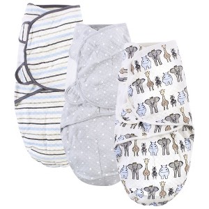 Hudson Baby Infant Boy Quilted Cotton Swaddle Wrap 3pk, Royal Safari, 0-3 Months - 1 of 4