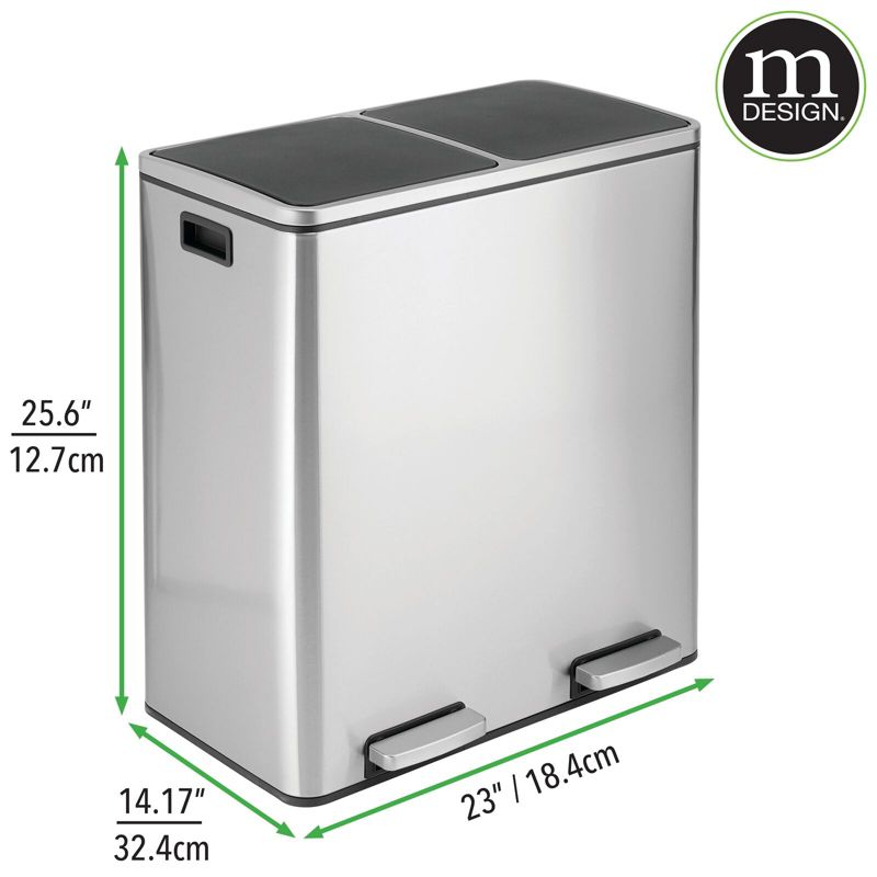 mDesign Metal Steel 60-Liter Large Dual Compartment Step Trash Can, 4 of 5