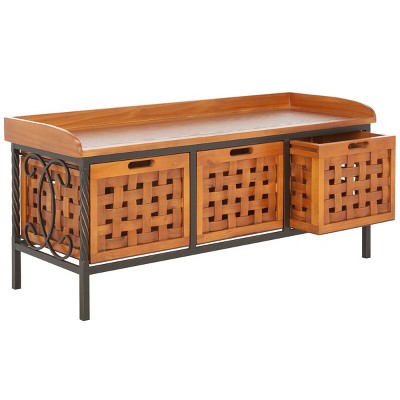 Filbert Brown Transitional Wooden Storage Bench with Iron Frame