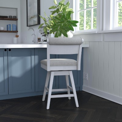 Clarion White Wood and Upholstered Swivel Counter Stool