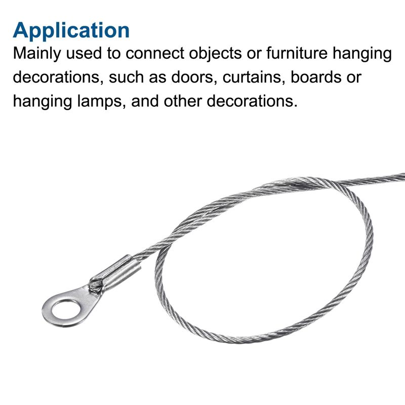 Unique Bargains Stainless Steel Lanyard Cables Eyelets Ended Security Wire Rope with Key Ring, 5 of 7