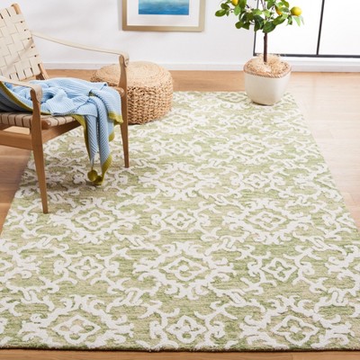 Ivory and Light Green Handmade Wool Tufted 4' x 6' Rug