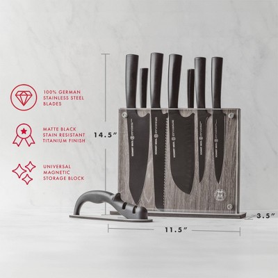 (MISSING A KNIFE) Schmidt Bros Cutlery 9pc Jet Black Series Knife Block Set: Stainless Steel Blades & Handles, Includes Sharpener