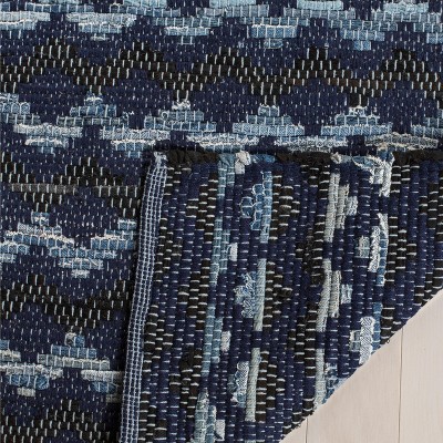 Navy Blue and Black Handmade Wool Cotton 8' x 10' Rug