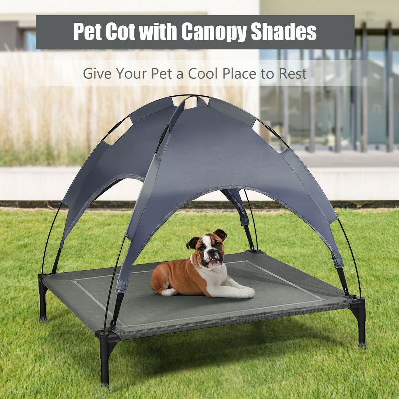 Costway 36'' Portable Elevated Dog Cot Outdoor Cooling Pet Bed w/ Removable Canopy Shade, 4 of 11