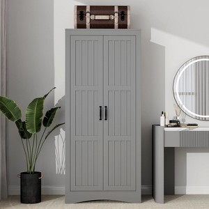 TIRAMISUBEST Gray 2-Door Wardrobe Armoire with Adjustable Shelves & Hanging Rod - Modern Storage for Bedroom & Closet, 32"W - 1 of 4