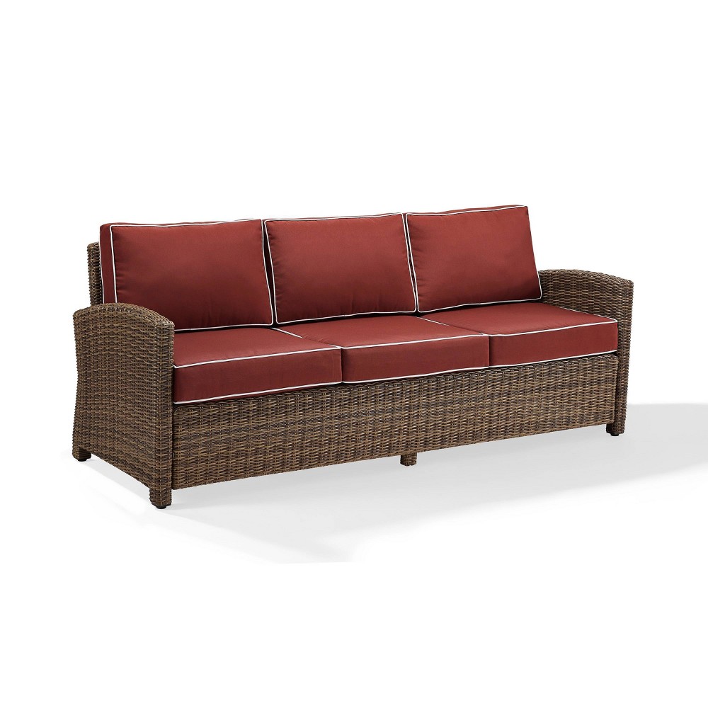 Photos - Sofa Crosley Bradenton Outdoor Wicker  - Sangria - : Steel Frame, UV-Resistant, 3-Seater Patio Couch with Foam Cushions Weathe 