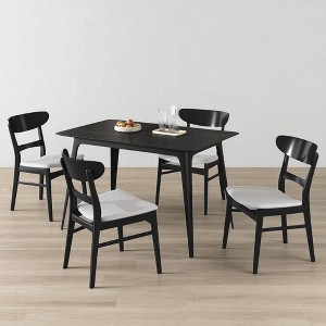 5-Piece Mid-Century Modern Dining Table Set with Faux Wood Tabletop and 4 Upholstered Rubberwood Chairs for Kitchen or Dining Room - 1 of 4