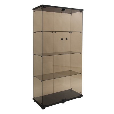 Two-door Teal Glass Display Cabinet 4 Shelves with Door, Floor Standing Curio Bookshelf, 64.7"*31.7"*14.3", Black