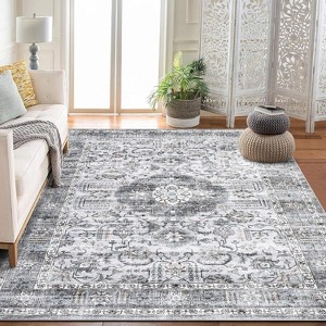 Washable Boho Area Rug, Non-Slip Low Pile Vintage Carpet, Soft Accent Floor Cover for Living Room or Bedroom - 1 of 4