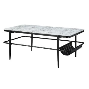 3pc Stylish Occasional Table Set White Marble Print Tempered Glass Top Coffee Table and End Tables Modern Home Furniture - 1 of 4