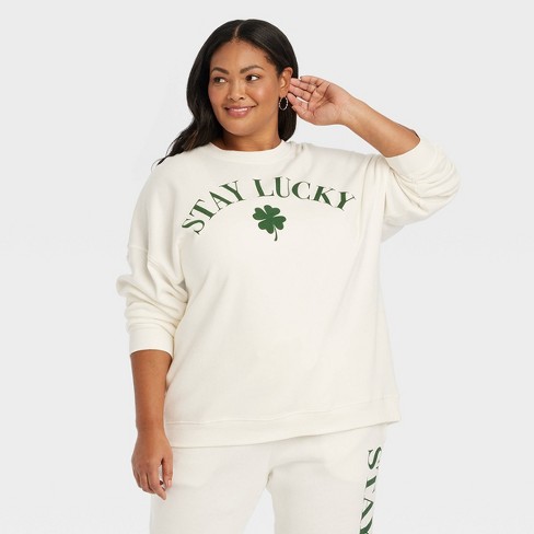 Women's Stay Lucky Graphic Sweatshirt - White 1X