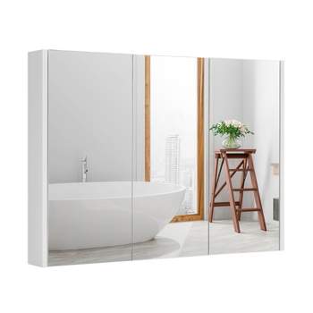 Tangkula Medicine Mirror Cabinet Space Saving Bathroom Wall Cabinet with Metal Hinge Adjustable Shelf Expansion Bolt
