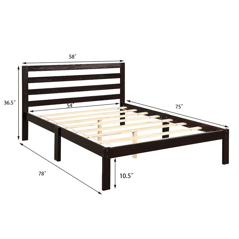 Costway Platform Bed Wood Frame - with Solid Wood Slats/Headboard Design, 3 of 9