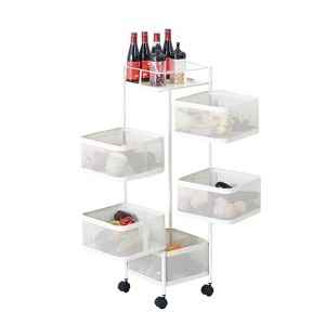 5-Tier Metal Mesh Rolling Storage Cart with Top Lid – Rotating Kitchen Organizer with 360° Lockable Casters, Black - 1 of 4