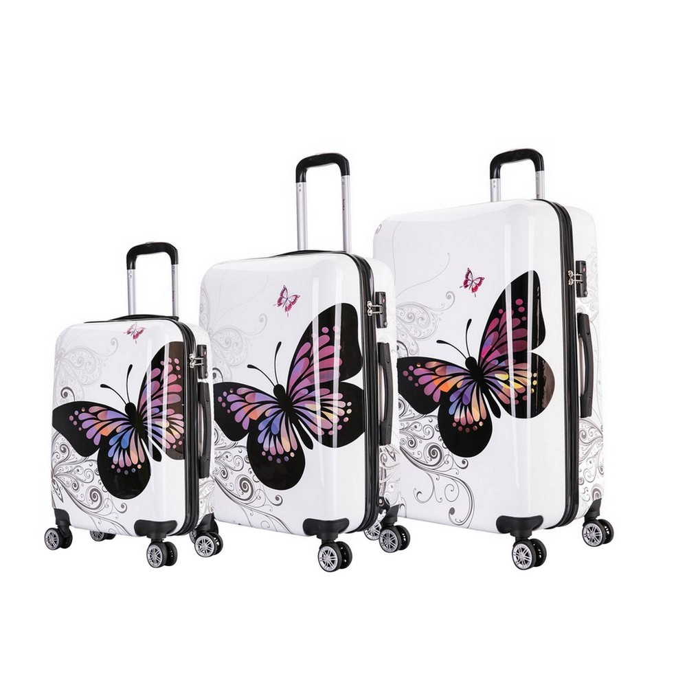 Photos - Luggage InUSA Lightweight Hardside Checked Spinner 3pc  Set - Butterfly 