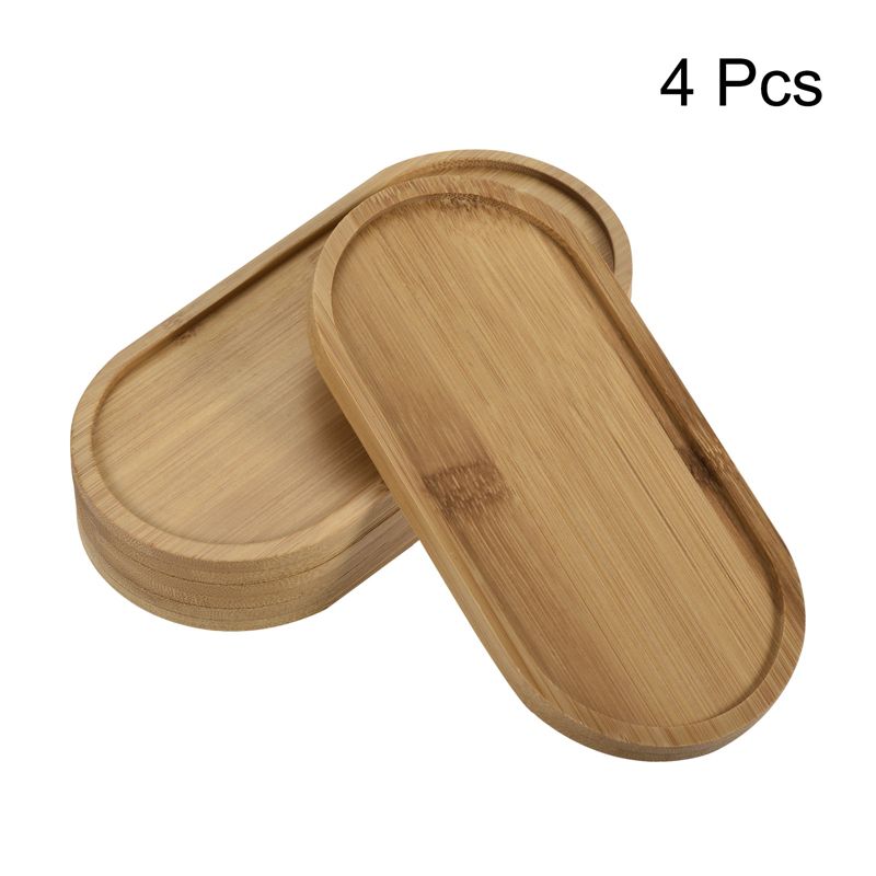 Unique Bargains Indoors Bamboo Oval Flower Drip Tray Plant Pot Saucer 16.7x8cm 4 Pcs, 3 of 6