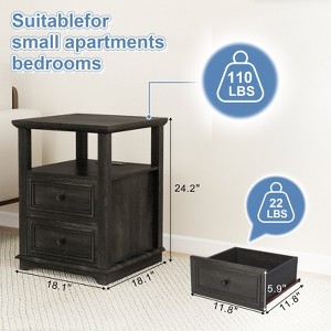 Dyonery 18 inch Wide Nightstand with Charging Station,Side Table with Open Shelf, 2 Drawers Wood Dresser, End Table for Bedroom & Living Room - 1 of 4