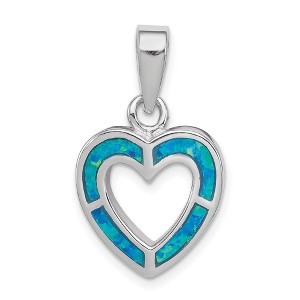 Black Bow Jewelry Sterling Silver and Created Blue Opal Open Inlay Heart Pendant, 15mm - 1 of 4